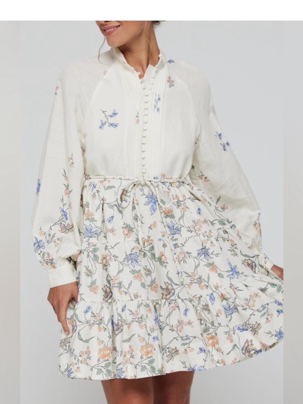 Hermoza Cream Tunic Dress with Blue & Peach Floral